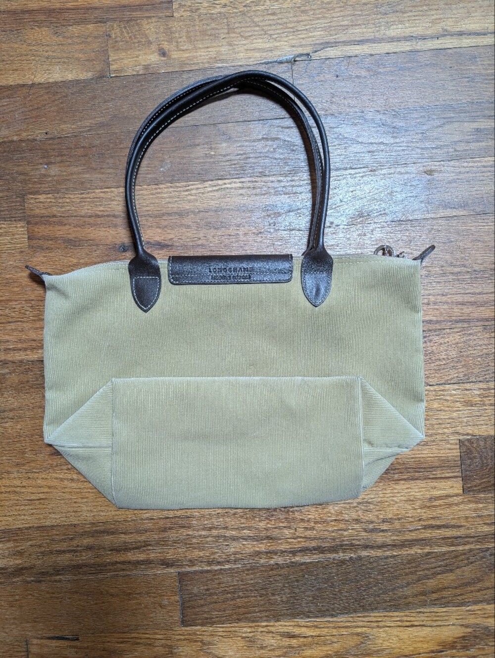Longchamp Victoire Patchwork Corduroy Med Beige and Brown Leather Trim Tote - Picture 5 of 13